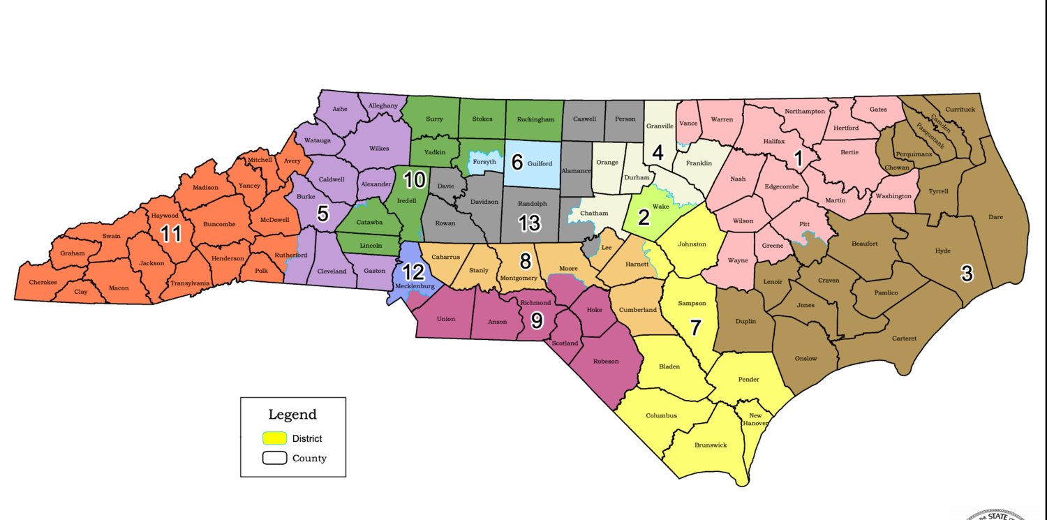 The congressional district plan used for the 2020 election cycle, with district boundaries based on 2010 census tabulation blocks.